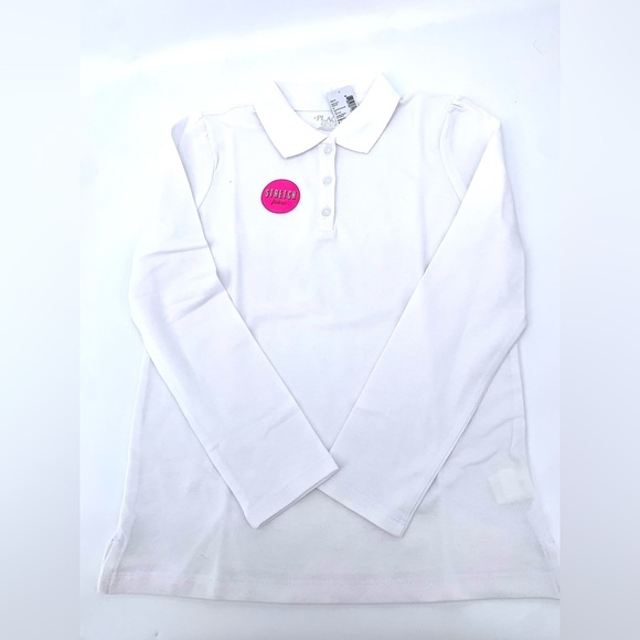 The Children's Place Girls Uniform Pique White Long Sleeve Polo Size Large 10/12 - Picture 3 of 8
